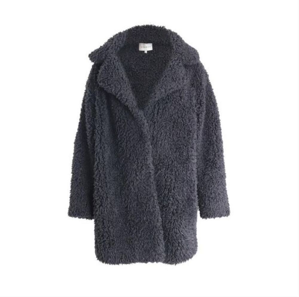 Sandro Meryl Teddy Sherpa Fur Coat M Black Glam Capsule